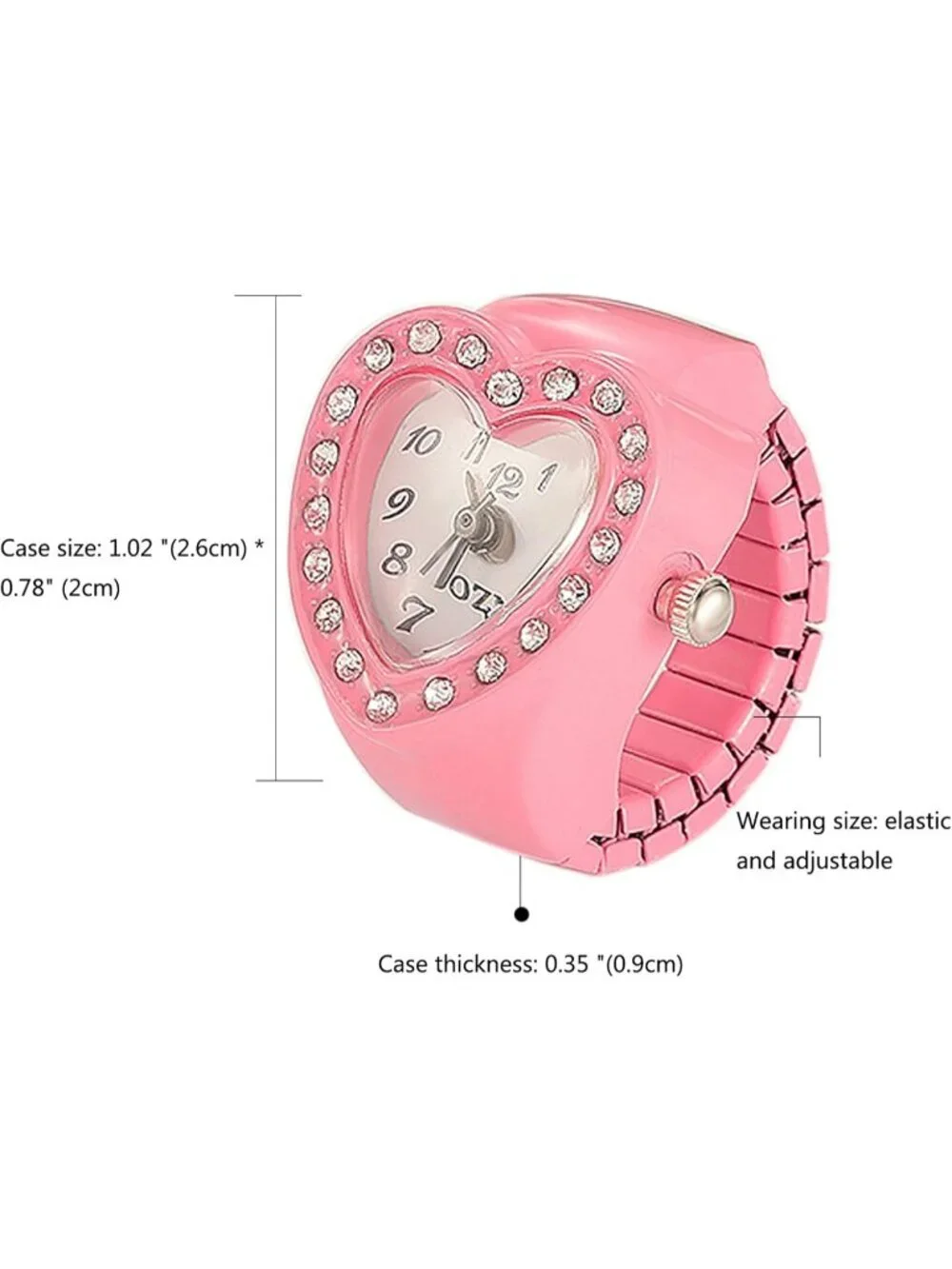 Unisex Pink Analog Quartz Easy Read Adjustable Modern Heart Finger Ring Watch